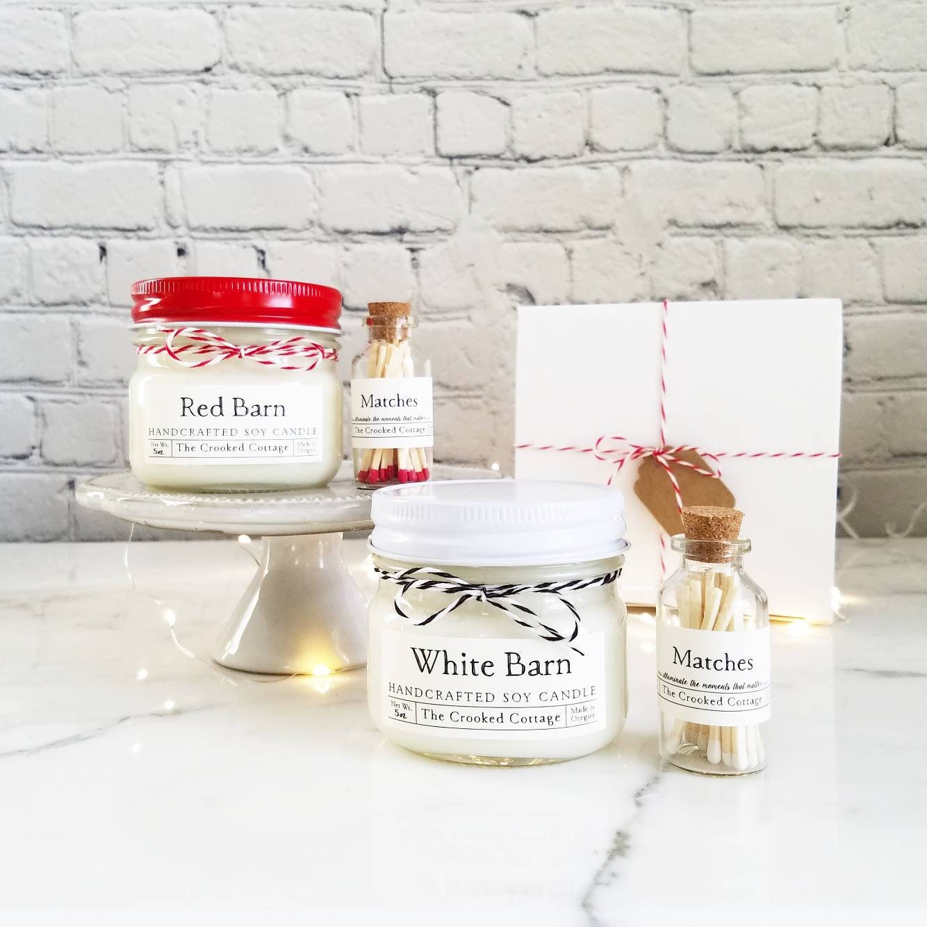 5oz Farmhouse Candle Gift Set Red Barn Candle Red Matches Etsy