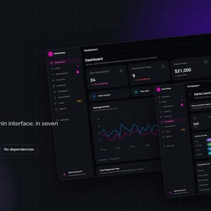 May include: A dark-themed admin template interface titled Yedid Relay, featuring a messaging CRM dashboard with data visualizations, line graphs, and campaign metrics displayed across multiple screens on a dark purple grid background.
