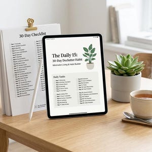 30-dagars utrensningsutmaning PDF, 15-minuters daglig städrutinplanerare (digital nedladdning)