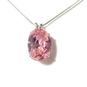 Huge Pink Sapphire Pendant (CZ), Pink Pendant, Pink Stone Pendant, Oval. 43ct 925 Sterling Silver 20" snake chain