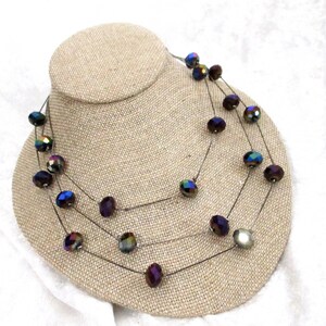 Vintage Purple Beaded Necklace, Magenta Beaded Necklace, Multi Strand Beaded Necklace, 18&quot; long