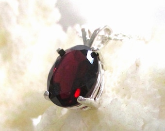 10x8 Garnet Pendant, Oval Garnet Pendant, Garnet Necklace, Red Stone Pendant, Red Pendant 925 Sterling Silver 18 inch Black Leather Neckcord