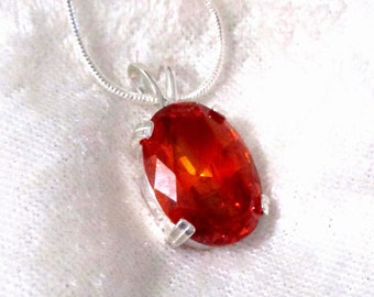 SP016 Padparadscha CZ 925 Sterling Silver Pendant