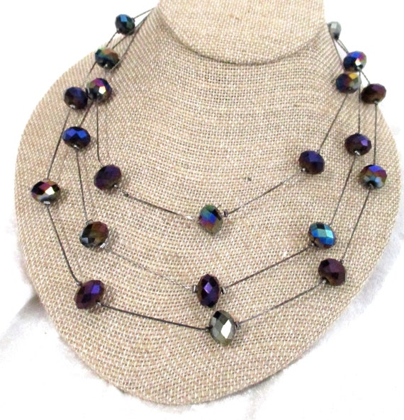 Vintage Purple Beaded Necklace, Magenta Beaded Ne… - image 2