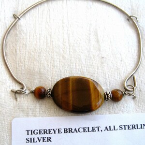 Tiger Eye Bracelet, Bangle Bracelet, Tigers Eye Bangle Bracelet Wire Wrapped Solid Sterling Silver 925 image 2