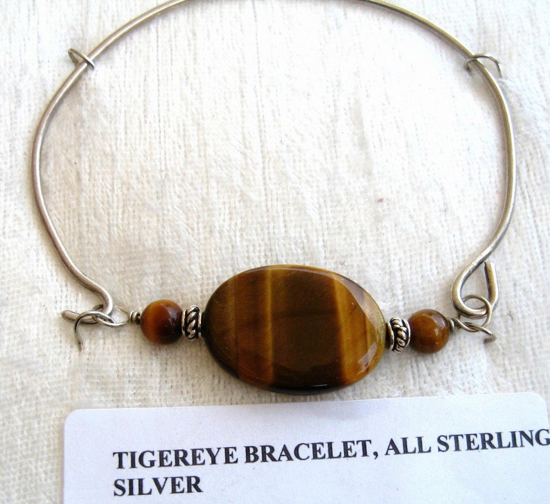 Tiger Eye Bracelet, Bangle Bracelet, Tigers Eye Bangle Bracelet Wire Wrapped Solid Sterling Silver 925 image 2