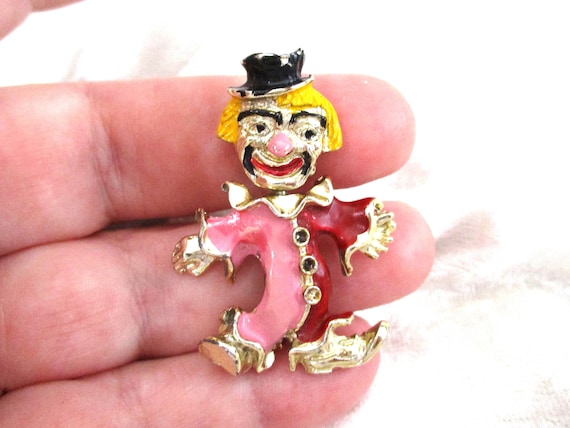 Vintage Clown Brooch, Enamel Clown Brooch, Two fac