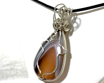 Brown Agate Pendant, Brown Pendant, Brown Stone Pendant, Sterling Silver 935 Argentium Anti Tarnish