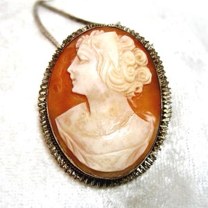 Vintage Cameo Pendant, Carved Shell Cameo Pendant, Cameo Brooch, Antique Cameo Brooch Pendant Goldtone Dee