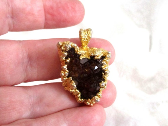 Vintage Brown Citrine Pendant, Brown Druzy Pendan… - image 1