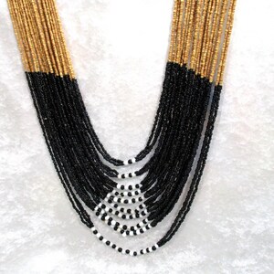 Vintage Multi Strand Beaded Necklace, Black Beaded Necklace, White Beaded Necklace, Beige Beaded Necklace, Black Necklace, White Necklace