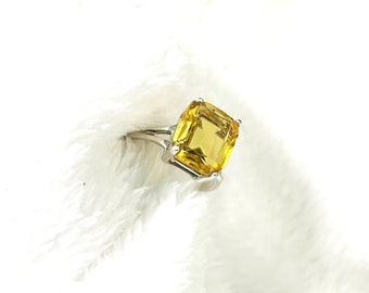 12x10 Citrine Ring, Yellow Quartz Ring, Yellow Ring, 925 Solid Sterling Silver Sz 6 1/2