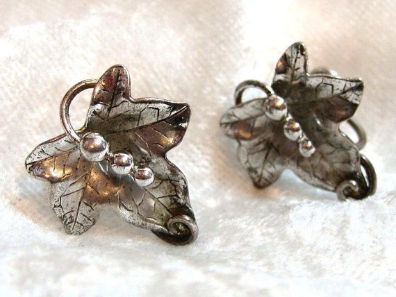 Vintage Leaf Earrings, Sterling Silver Earrings, … - image 4