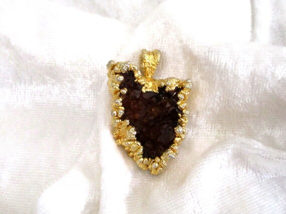 Vintage Brown Citrine Pendant, Brown Druzy Pendan… - image 2