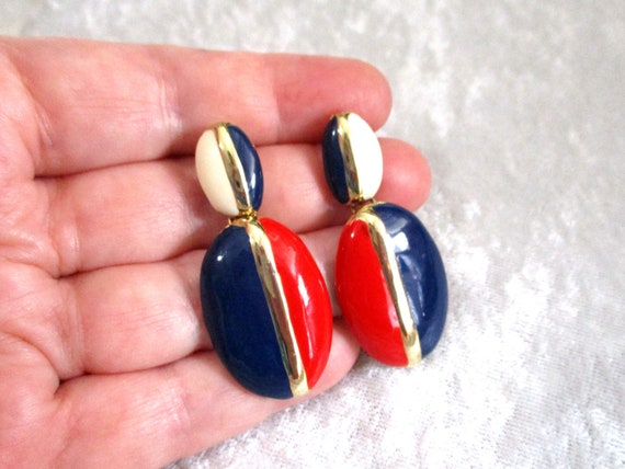 Vintage Red Earrings, White Earrings, Blue Earrin… - image 5
