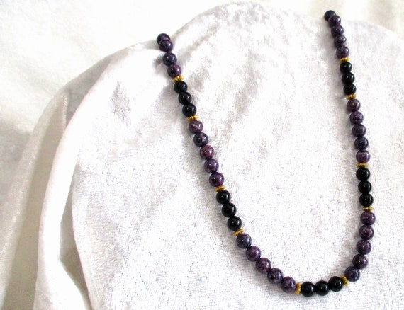 Vintage Black Onyx Necklace, Purple Jasper Neckla… - image 5