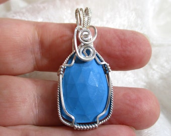 Moyen fil Turquoise pendentif fil enroulé solide argent Sterling 935 Argentium Anti ternissure