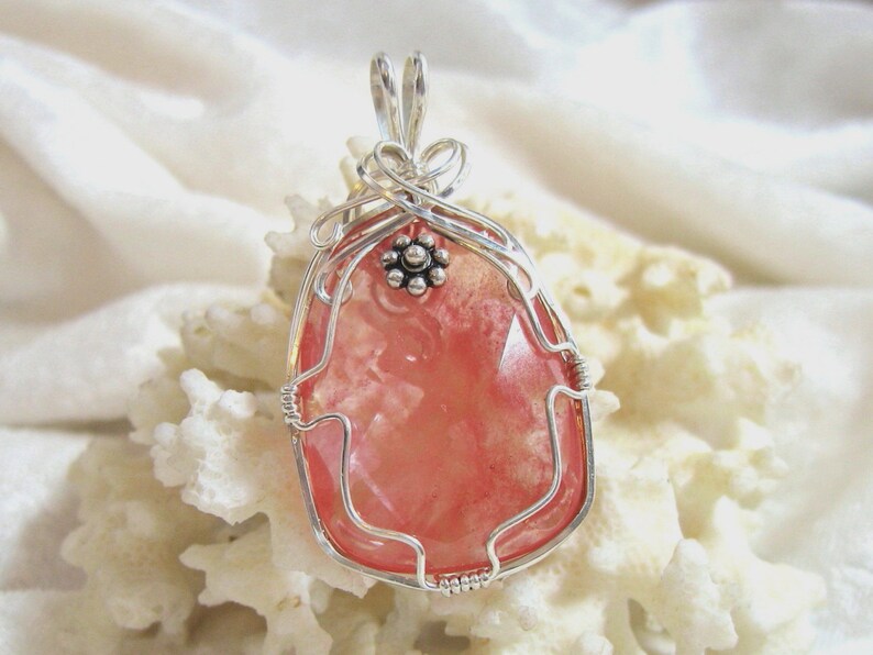Strawberry Quartz Pendant lab Solid 935 Sterling Silver Wire Etsy