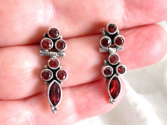 Vintage Garnet Earrings, Red Earrings, Red Stone E