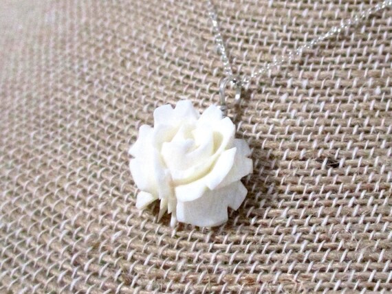 Medium Rose Pendant, White Rose Pendant 