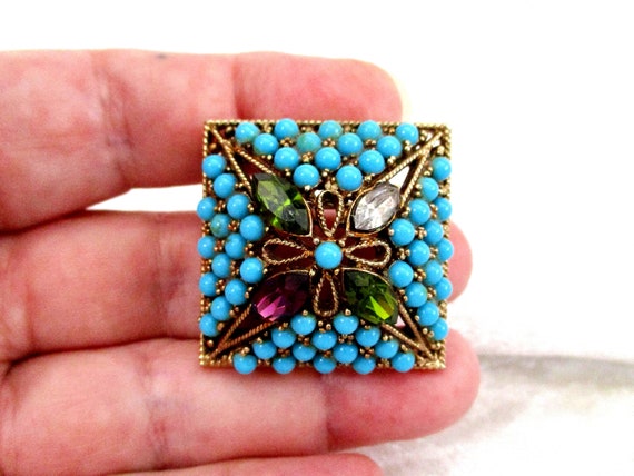 Vintage Turquoise Brooch Set (Acrylic), Square Br… - image 4