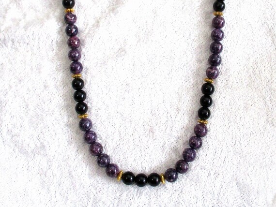 Vintage Black Onyx Necklace, Purple Jasper Neckla… - image 3