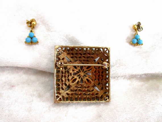 Vintage Turquoise Brooch Set (Acrylic), Square Br… - image 5