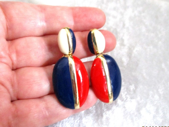 Vintage Red Earrings, White Earrings, Blue Earrin… - image 2