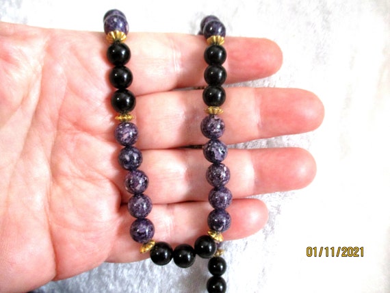 Vintage Black Onyx Necklace, Purple Jasper Neckla… - image 1