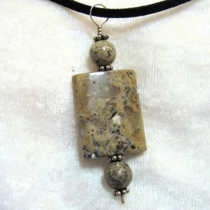 Picasso Jasper Pendant, Picture Jasper Pendant, Beige Pendant, Black Pendant, Sterling Silver 935 Argentium Anti Tarnish Wire Wrapped