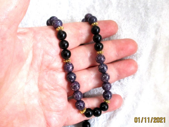 Vintage Black Onyx Necklace, Purple Jasper Neckla… - image 4