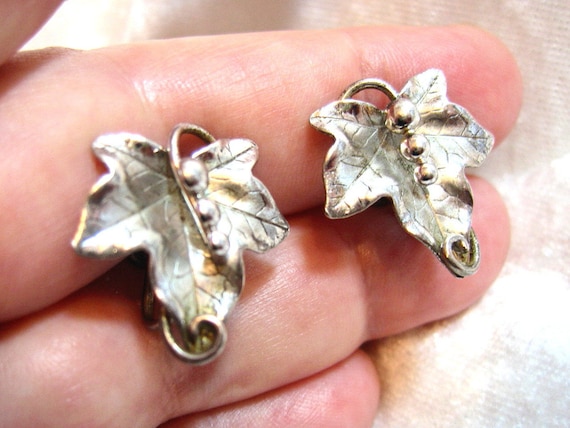 Vintage Leaf Earrings, Sterling Silver Earrings, … - image 1