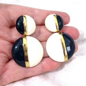 Vintage White Earrings, Blue Earrings, White Blue Enamel Earrings, Dangle Pierced Goldplated Dee