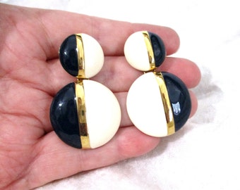 Vintage White Earrings, Blue Earrings, White Blue Enamel Earrings, Dangle Pierced Goldplated Dee