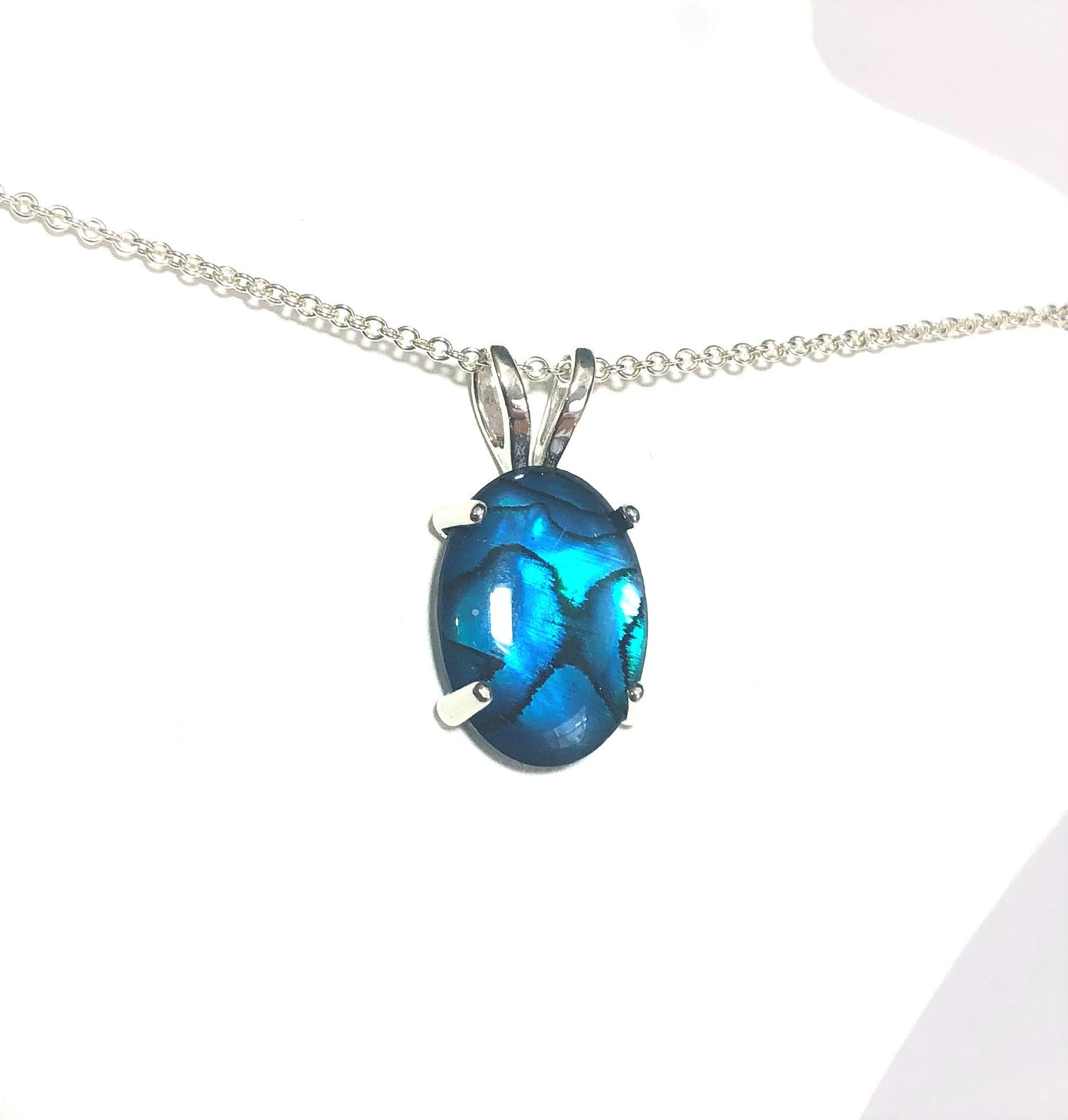 Necklaces Pendants Paua Shell Pendant Medium Oval Solid 925 Sterling ...