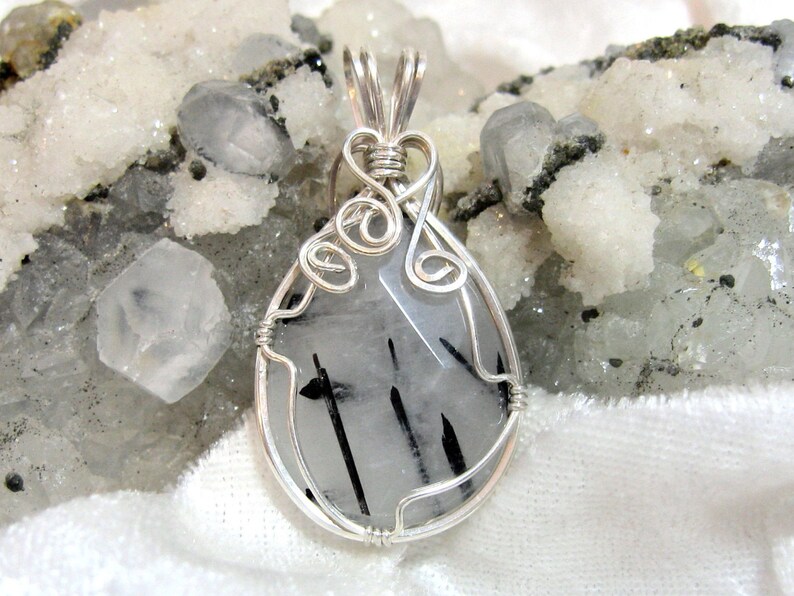 Black Rutilated Quartz Tourmalated Quartz Pendant Black Etsy