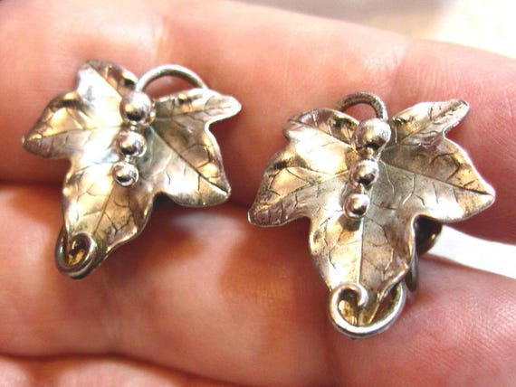 Vintage Leaf Earrings, Sterling Silver Earrings, … - image 2