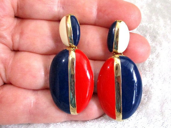 Vintage Red Earrings, White Earrings, Blue Earrin… - image 1