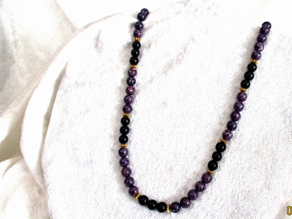 Vintage Black Onyx Necklace, Purple Jasper Neckla… - image 6