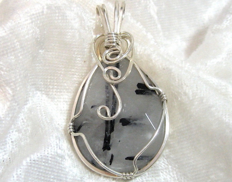 Black Rutilated Quartz Tourmalated Quartz Pendant Black Etsy