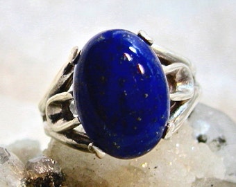 14x10 Lapis Ring, Blue Stone Ring, Unisex Lapis Ring 925 Solid Sterling Silver Size 8