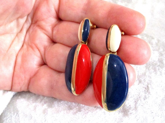 Vintage Red Earrings, White Earrings, Blue Earrin… - image 4