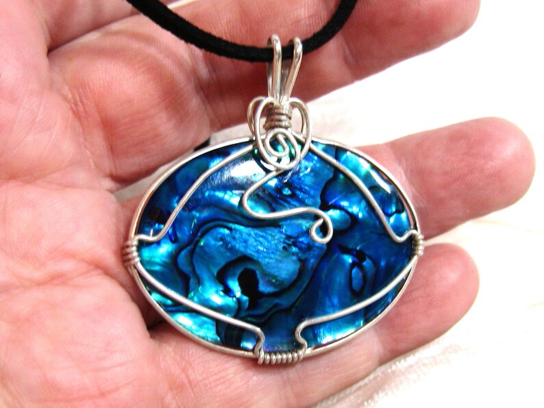 40x30 Blue Abalone Pendant Blue Paua Shell Pendant Blue - Etsy