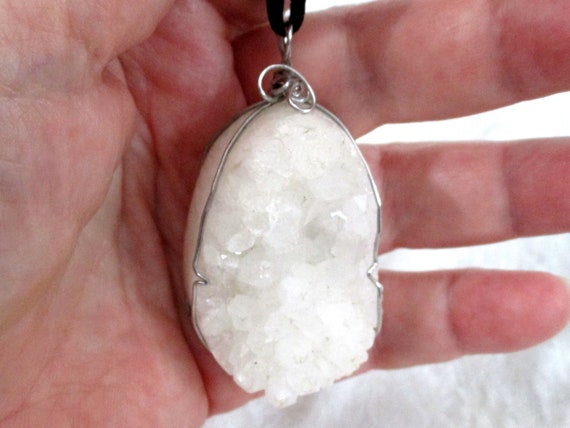 Vintage White Quartz Crystal Pendant, Quartz Pend… - image 6