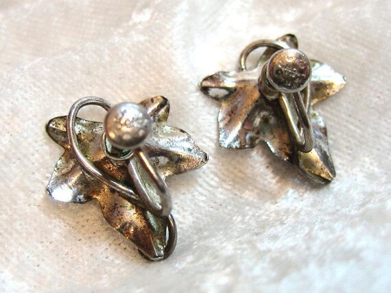 Vintage Leaf Earrings, Sterling Silver Earrings, … - image 5