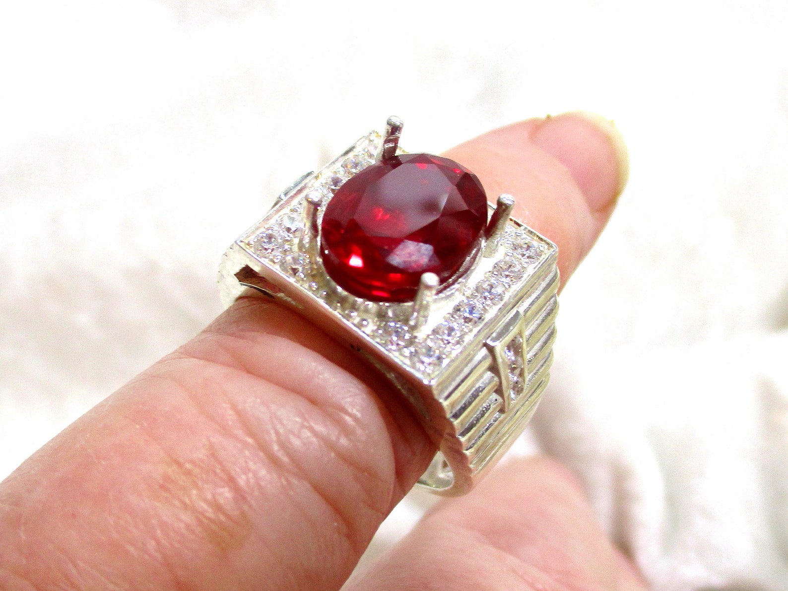 10x12 Ruby Ring lab Large Men's Ruby Ring Men's Etsy