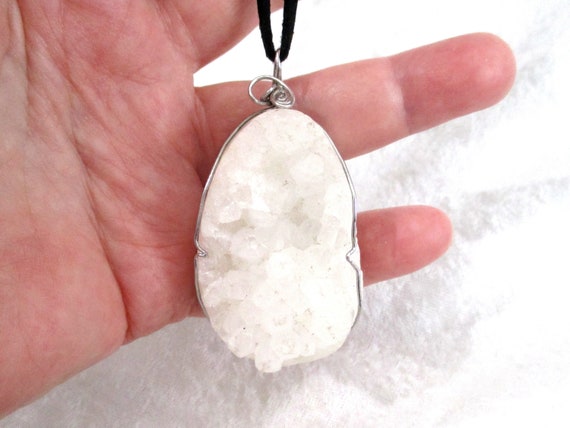 Vintage White Quartz Crystal Pendant, Quartz Pend… - image 3