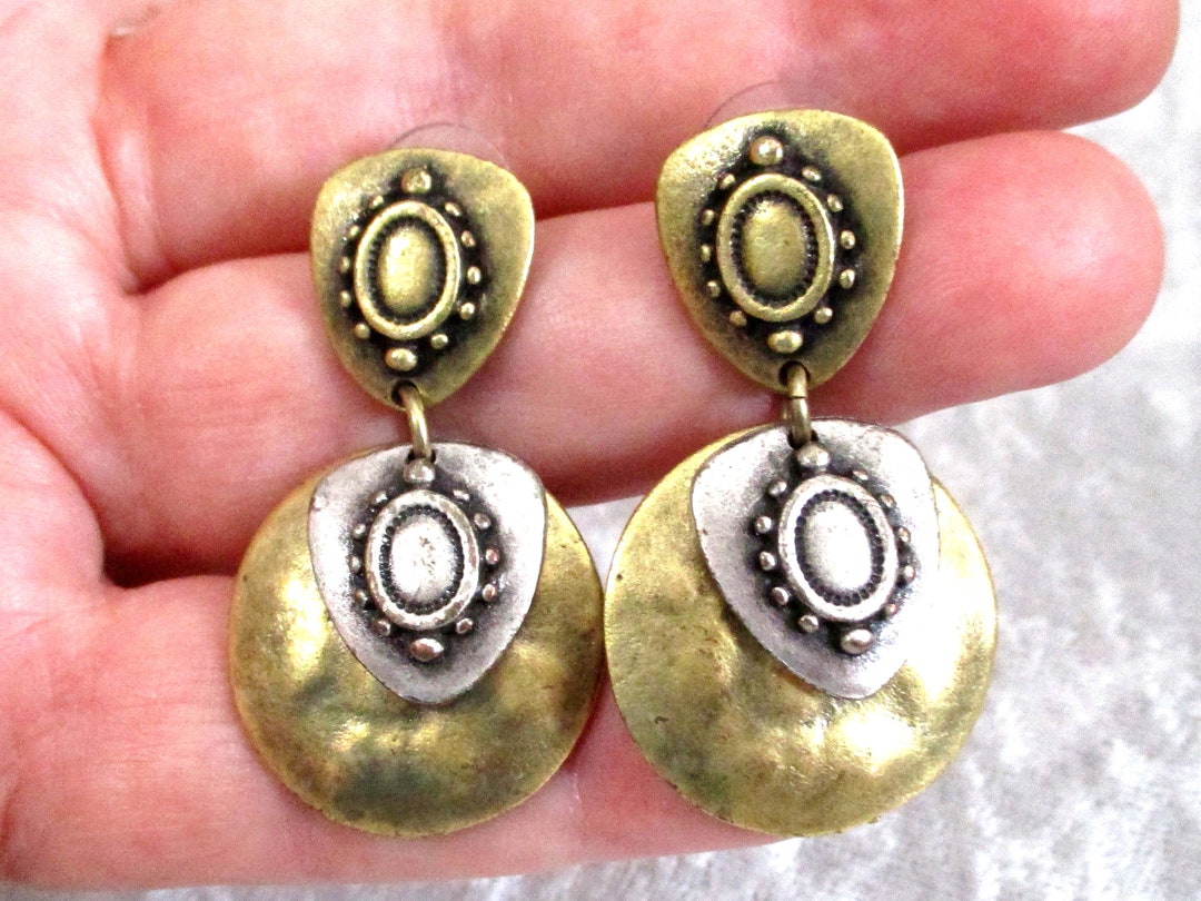 Vintage Gold Earrings Gold Dangle Earrings Antique Silver Etsy UK