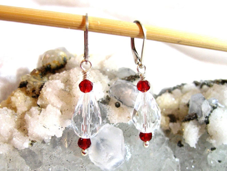 Crystal Earrings Red Crystal Accents Solid Sterling Silver 935 Etsy