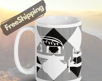 Black and White Plaid With Cute Campers Ceramic Mug